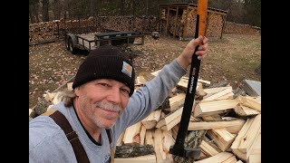 Manually Splitting Poplar Into Firewood [upl. by Esinert]