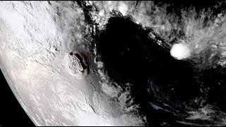 Hunga Tonga volcano erupts again triggers tsunami  Seen from space [upl. by Margreta]