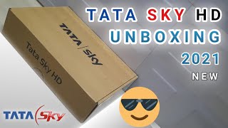 TATA SKY New HD Set Top Box Unboxing Video 2021  BoxRemoteHDMICableLNB AntinaCableBattery [upl. by Massie]