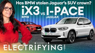 BMW iX3 vs Jaguar IPace  2021 electric SUV shootout Has BMW stolen Jags crown  Electrifying [upl. by Reinwald596]