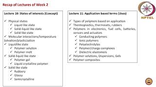 Polymers Concepts Properties Uses and Sustainability NPTEL Session 2024 Summary Session [upl. by Tiertza]