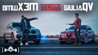 2020 BMW X3 M vs Alfa Romeo Giulia Quadrifoglio in a High Speed Roll Race [upl. by Derfla]