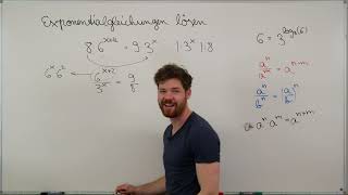 Exponentialgleichung mit Potenzgesetzen umformen und mit Logarithmus lösen [upl. by Luce439]