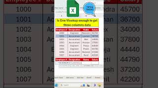 Is One Vlookup enough to get three columns data Shorts exceltech  exceleducation [upl. by Apur]