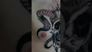 colorful skull tattoo on chest istanbul brockkaw shorts shortfeed tattooartists tattoovlog [upl. by Ramuk]