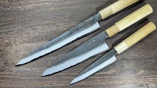 Satoshi Nakagawa Aogami 2 Kurouchi Chef Knife Series with White Buffalo Tsuba Octagonal Handle [upl. by Annaujat]