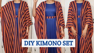 ✂️Sew a Kimono Dress Set Easy DIY maxi cardigan Stylish Abaya design Beginner sewing NO PATTERN [upl. by Wendeline876]