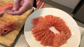 Easy Way to Cut Sushi Salmon Sashimi amp Nigiri Tutorial [upl. by Arikat553]