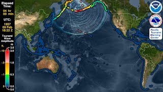 Tsunami Forecast Model Animation Aleutian Islands 1957 [upl. by Drarej445]