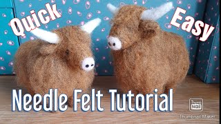 QUICK AND EASY HIGHLAND COW TUTORIAL  Needle Felting Animals Needle Felting For Beginners [upl. by Adaj]