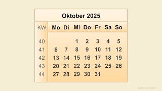 Kalender Oktober 2025 [upl. by Ilera]