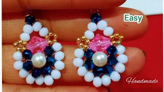 Easy earrings ideaHandmade jewellery earrings with crystal beadsSimple making step by step [upl. by Tudela]