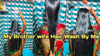 Long Hair Washing video After Heavy Hair oiling My Brother wife Hair Wash and conditioning By Me [upl. by Eserehs]