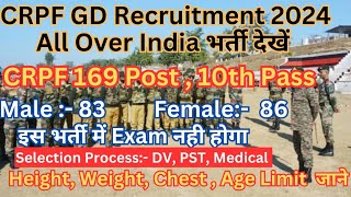 CRPF Recruitment 2024  CRPF Sports Quota New Vacancy 2024 Age Limit Qualification Height Cheast [upl. by Dulcy]