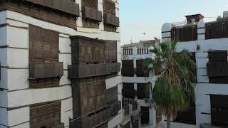 4K Aerial view of old houses with mashrabiyas in alBalad Jeddah Saudi Arabia [upl. by Akapol]