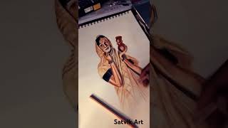 Golden pot holding lady drawing art drawing trending painting subscribesketch artist shorts [upl. by Trefler]