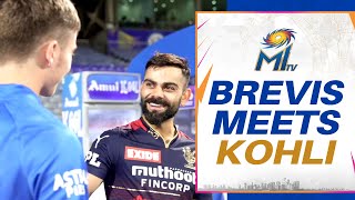 When Dewald Brevis met Virat Kohli  Mumbai Indians DewaldBrevis ViratKohli MumbaiIndians [upl. by Elleunamme]