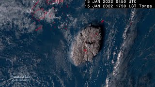 Hunga Tonga volcano eruption  annotated HD satellite amp updated morning imagery [upl. by Elokin979]