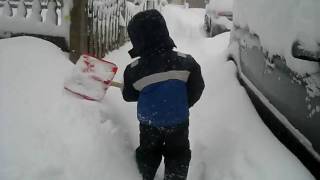 Boy shovels during Blizzard of 10 [upl. by Raval]