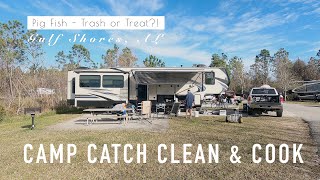 CAMP CATCH CLEAN and COOK Gulf Shores Alabama  Pig Fish TRASH or TREAT [upl. by Kissee]