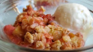 Easy Rhubarb Crisp How to make Strawberry Rhubarb Crumble Pie Without Eggs With Oats Recipe [upl. by Aoniak]