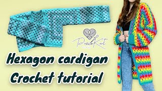 Granny Hexagon Cardigan  CROCHET TUTORIAL  NO SEW [upl. by Ahsiemal]