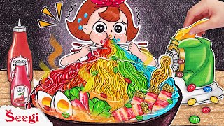 ASMR Rainbow Noodle Mukbang Challenge  1000 Perfect Desserts Mukbang Animation  Seegi Channel [upl. by Sicard]