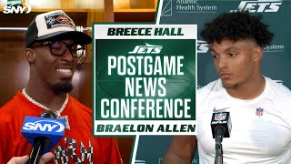 Jets running backs Breece Hall and Braelon Allen discuss closing moments of win  SNY [upl. by Madella]