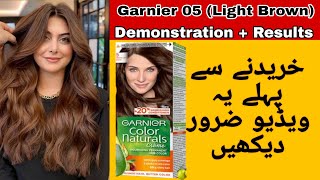 Garnier 5 no hair color  Garnier light brown color  Garnier hair color  Hair color demonstration [upl. by Ateekahs]