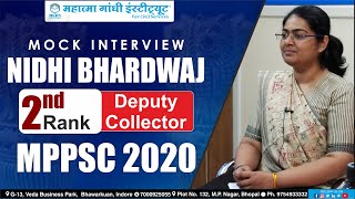 MPPSC 2020  2nd Rank  Nidhi Bharadwaj  MPPSC Interview  Mock Interview  MGICS [upl. by Jerrilyn]