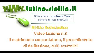 Diritto Ecclesiastico  Video lezione n3 Matrimonio concordatario delibazione culti acattolici [upl. by Lissie]