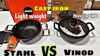 Sthal vs vinod cast Iron kadai Review  light weight cast iron kadai [upl. by Frayne628]