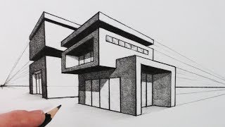 How to Draw a House in Two Point Perspective Modern House [upl. by Ibor]