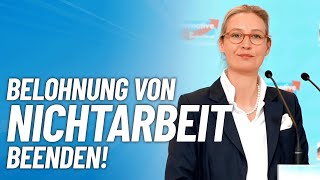 Bürgergeld Belohnung von NICHTARBEIT beenden  Alice Weidel [upl. by Dnomhcir]