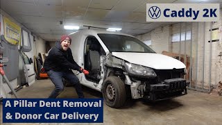 VW Caddy 2K Build Series  A Pillar Dent Removal amp Donor Car Delivery  Episode 2 [upl. by Kara]