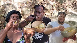 EPIC Link Up with Ground God amp Nick Vlogs Jamaican Roast Breadfruit with Ackee amp Red Herring [upl. by Aibonez387]