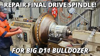 Repairing Final Drive Spindle for BIG D11 Bulldozer  Machining amp Drilling [upl. by Annahavas]