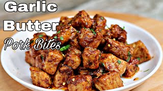 Quick and Easy Garlic butter Pork Bites  You Wont Make Pork Chops Any Other Way [upl. by Laefar26]