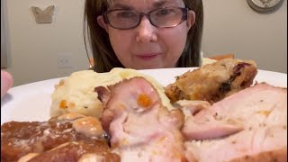 ASMR THANKSGIVING LEFTOVERS TURKEY 🦃 MASH POTATOES 🥔 YAMS 🍠 STUFFING 💜😇🙏😘 [upl. by Markiv]