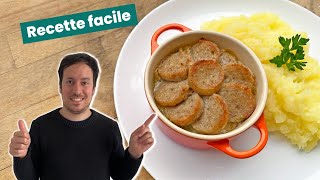 Cassolette de boudin blanc champignons et châtaignes  Sauce à la bière  Recette de Noël [upl. by Esenwahs]