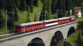 Model trains from Switzerland crossing the railroad bridge HOn3½ [upl. by Aliehc]