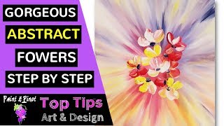 How to paint acrylic abstract flowers  step by step giude [upl. by Jameson]