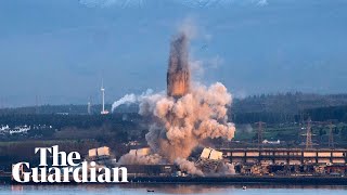 Explosive demolition brings down Scotland power station chimney [upl. by Ordisi457]