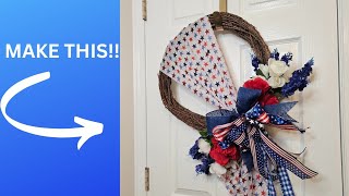 Simple Patriotic Grapevine Wreath Tutorial bowmaking patrioticdecor burlapali [upl. by Akkina665]