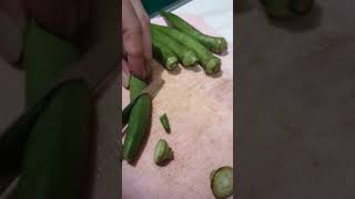 Slicing in half okra food vegetables [upl. by Pulcheria]