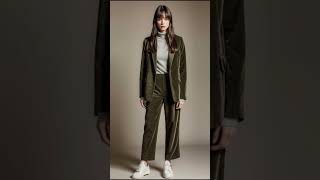 Olive Green DoubleBreasted Puffer amp WideLeg Corduroy Pants stylingbook fashionshow winter coat [upl. by Rodmur]