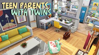 TEEN PARENTS W TWINS 💙💛  The Sims 4 Apartment Renovation Speed Build [upl. by Oyek]