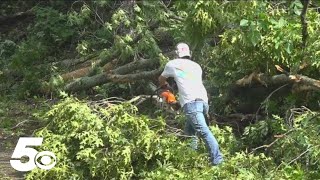 Volunteers help clean up storm debris near War Eagle Mill in Rogers [upl. by Allesiram]