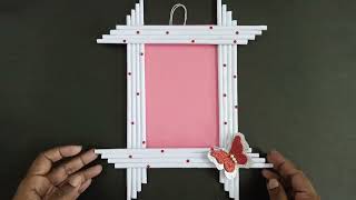 Photo frame Making DIY  How TO Make Easy Photo frame At home  Easy White Paper Picture Frame [upl. by Rosane]