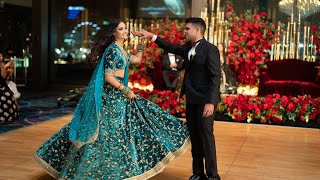 INDIAN WEDDING RECEPTION DANCE l BRIDE AND GROOM ENTRANCE l SABYASACHI BRIDE [upl. by Nothsa]